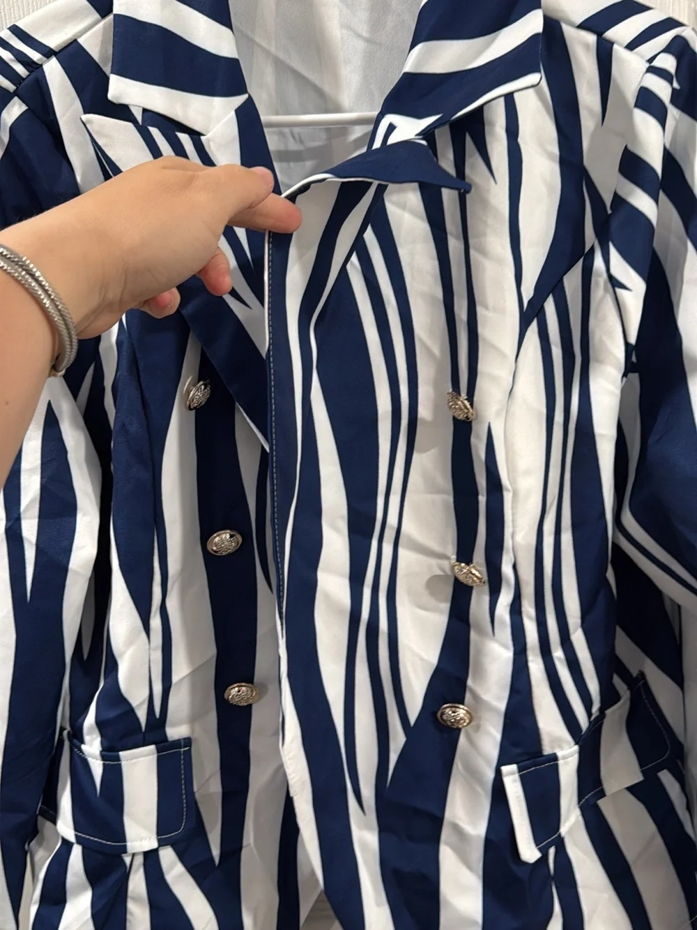 Striped Navy & White Women's Blazer Jacket